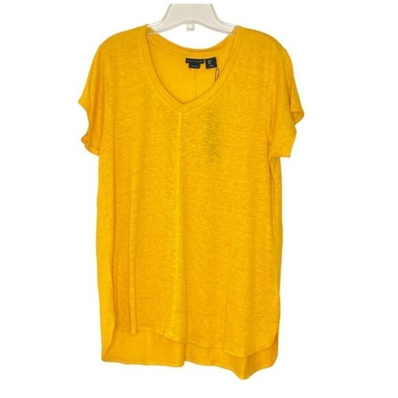 NEW Tahari Yellow Mustard Linen Top US L - Picture 1 of 7
